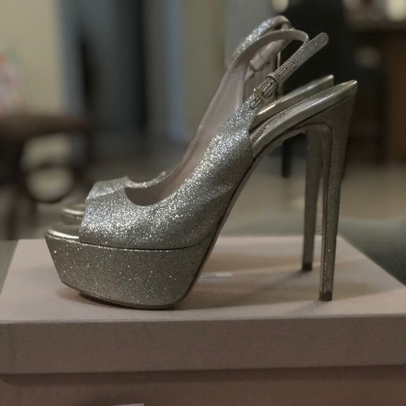 Miu Miu Shoes - Miu Miu peeptoe glitter heel